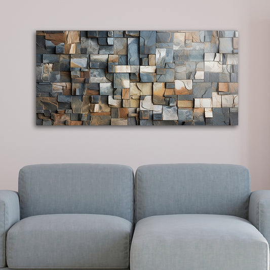 A stone with different colored blocks