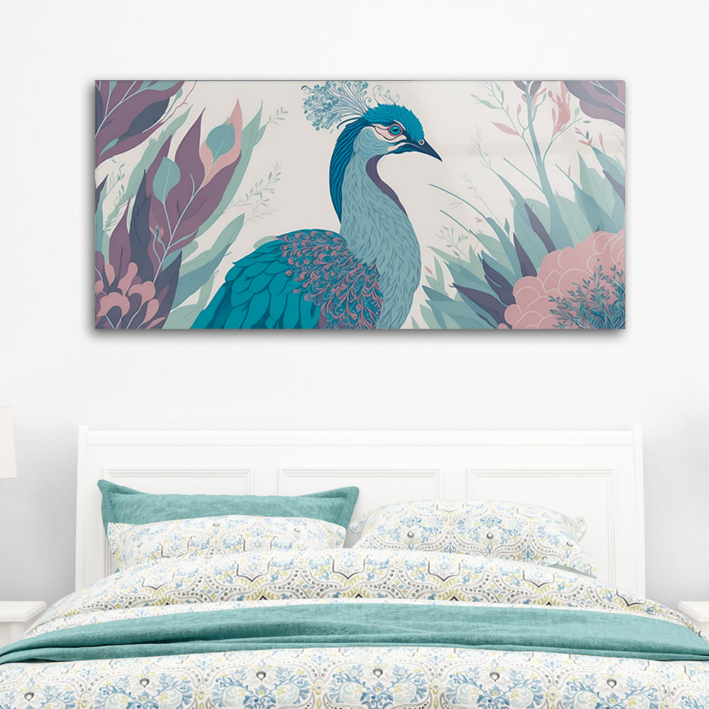 Modern Peacock: Tempered Glass Artwork