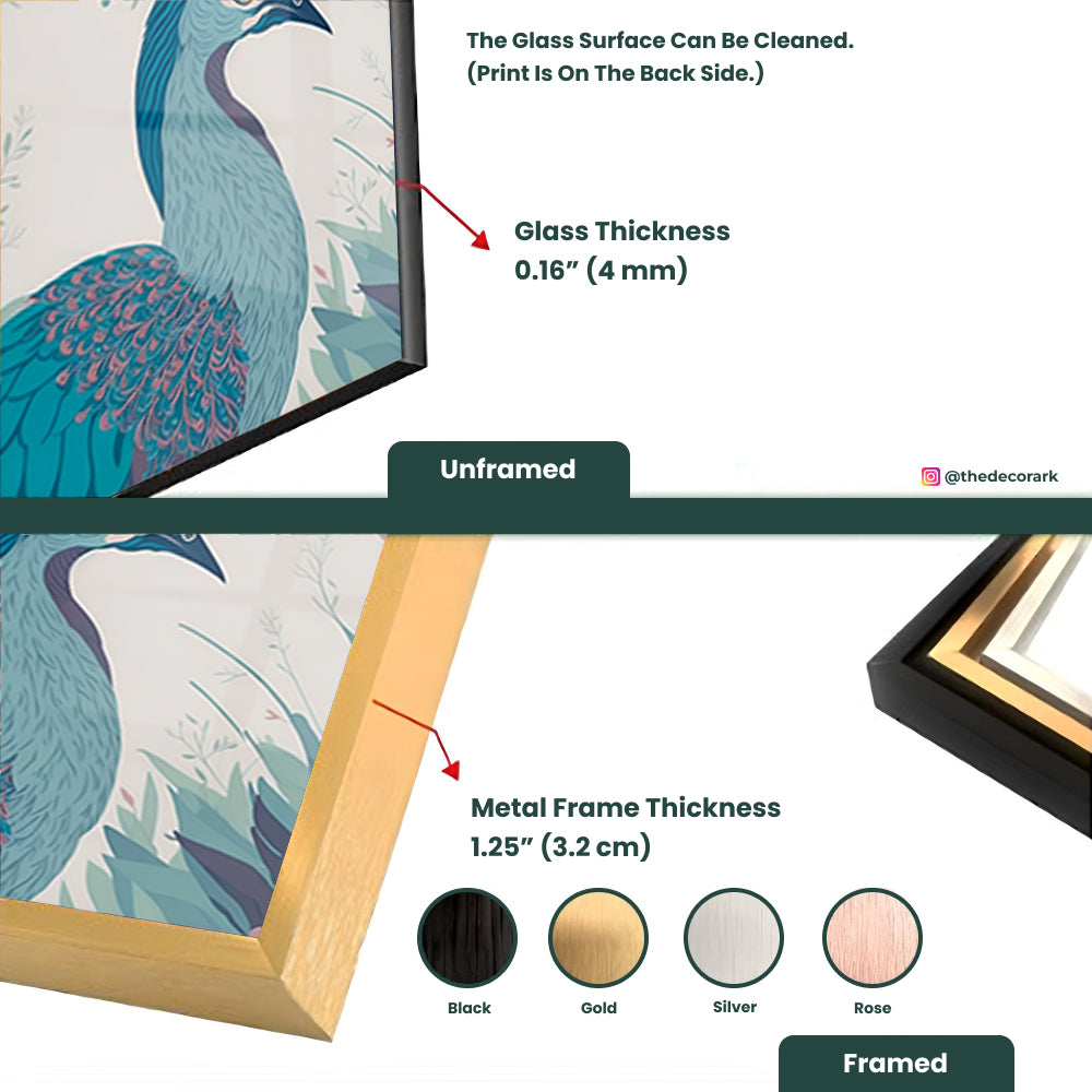 Modern Peacock: Tempered Glass Artwork