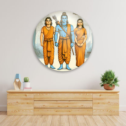Divine Trio: Sita Maa, Shri Ram, and Laxman - Enchanting Art on Tempered Glass