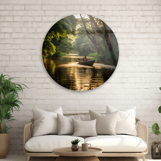 River Reflections: Man in a Boat on a Tranquil River on Glass