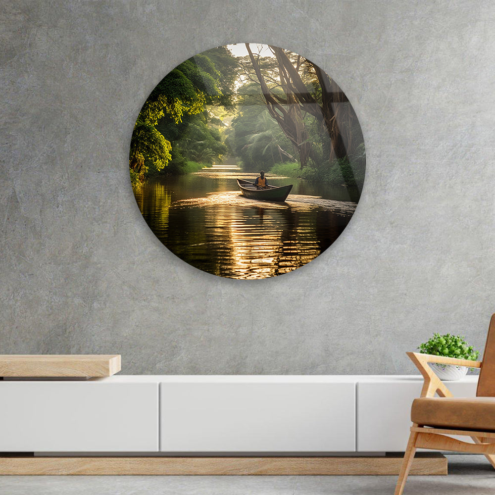 River Reflections: Man in a Boat on a Tranquil River on Glass