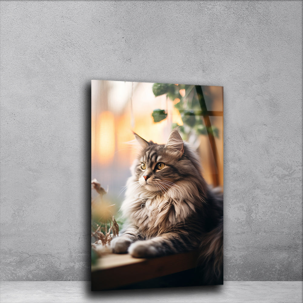 Cat's Window Perch: Whimsical Cat on Glass Art