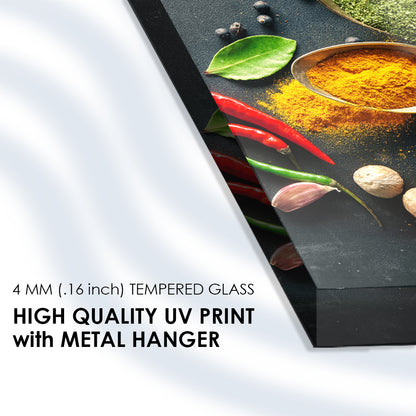 Spices and Herbs on Dark: Tempered Glass Frame