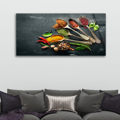 Spices and Herbs on Dark: Tempered Glass Frame