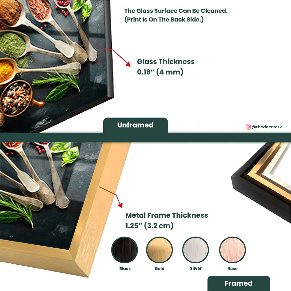 Spices and Herbs on Dark: Tempered Glass Frame