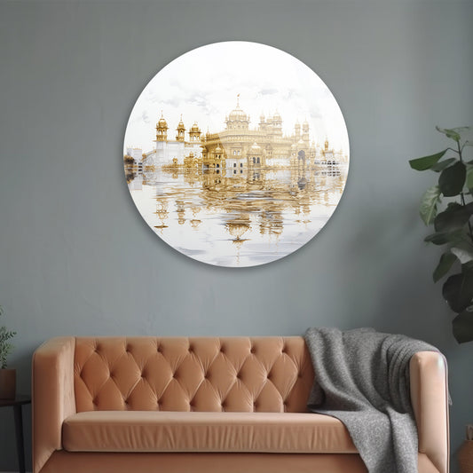 Sacred Golden Temple Glass Wall Art