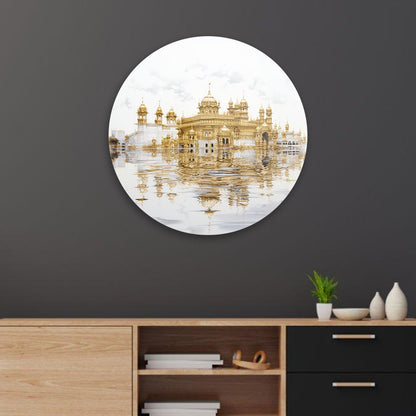 Sacred Golden Temple Glass Wall Art