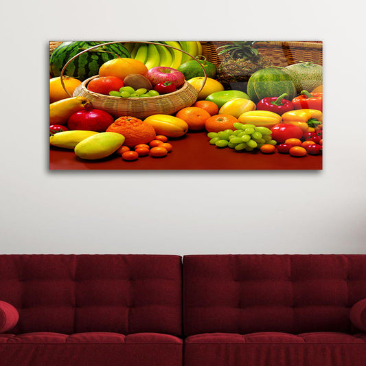 Assorted Fruits Temptation: Tempered Glass Kitchen Frame