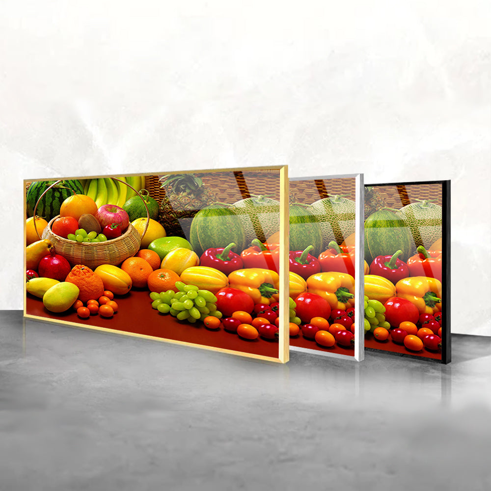 Assorted Fruits Temptation: Tempered Glass Kitchen Frame