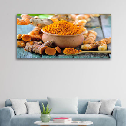 Golden Turmeric Glow: Tempered Glass Kitchen Art Delight