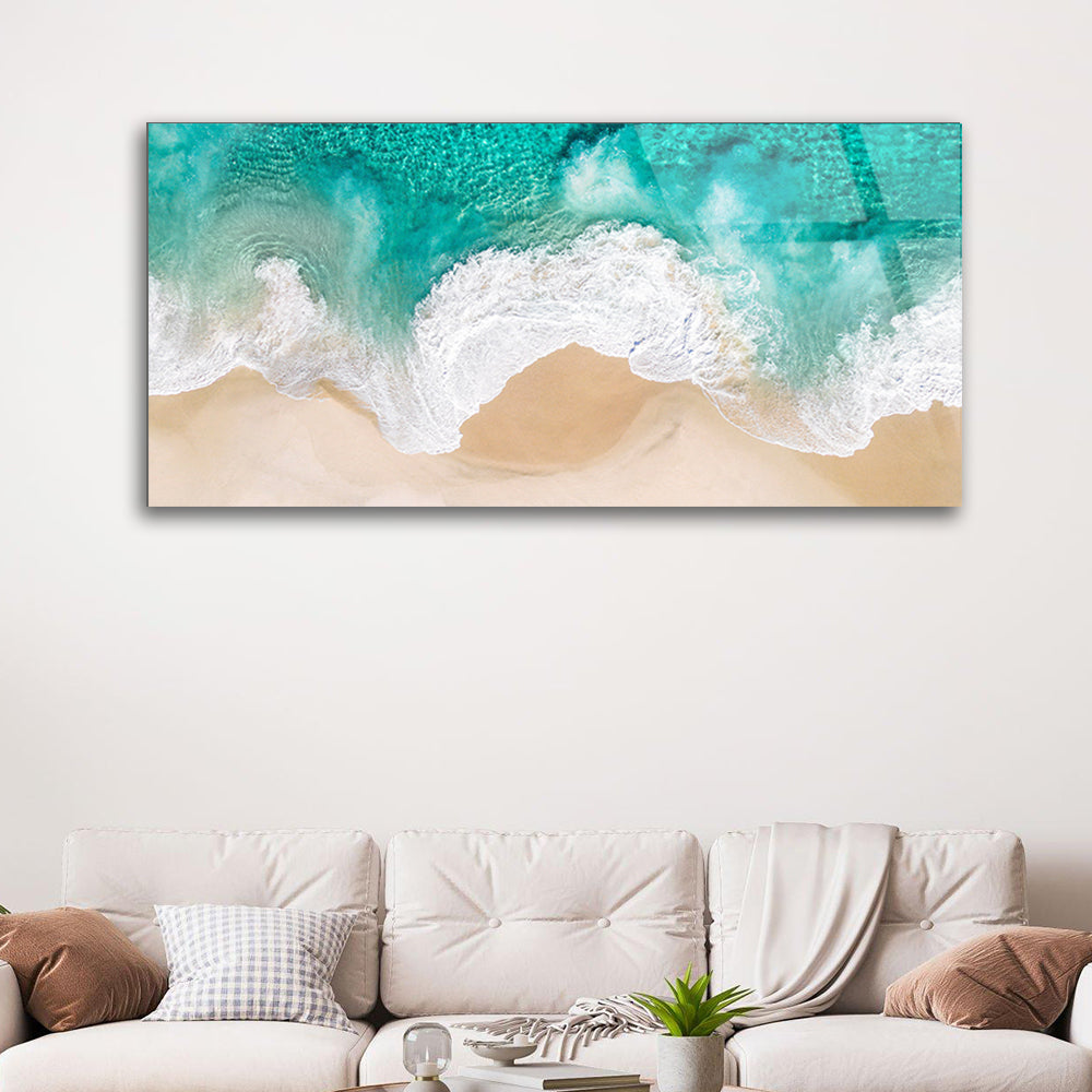 Beach and Waves Serenity: Blissful Coastal Scene in a Glass Frame