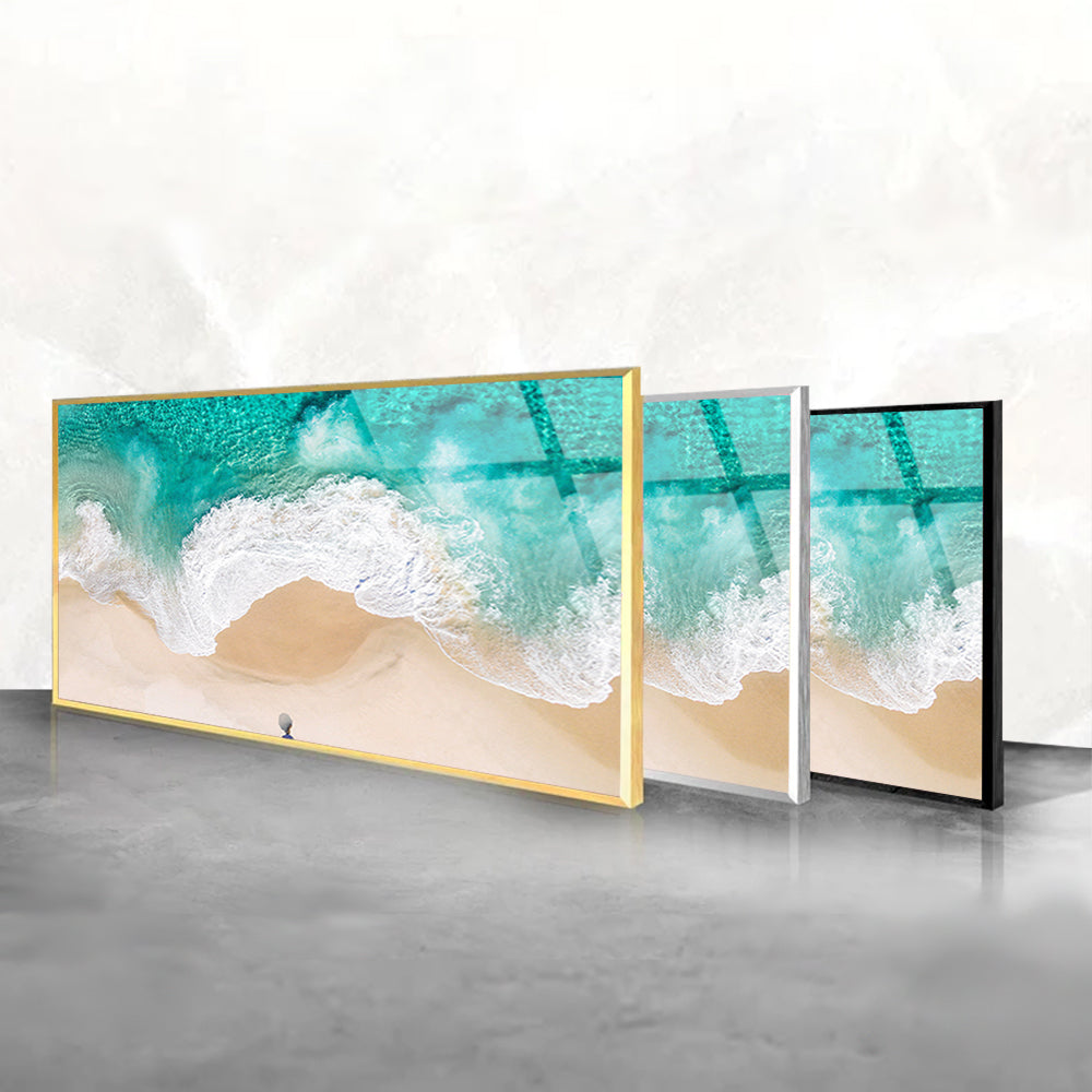 Beach and Waves Serenity: Blissful Coastal Scene in a Glass Frame