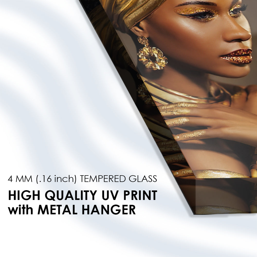 Beautiful African Queen: AI-Generated Portrait on Glass