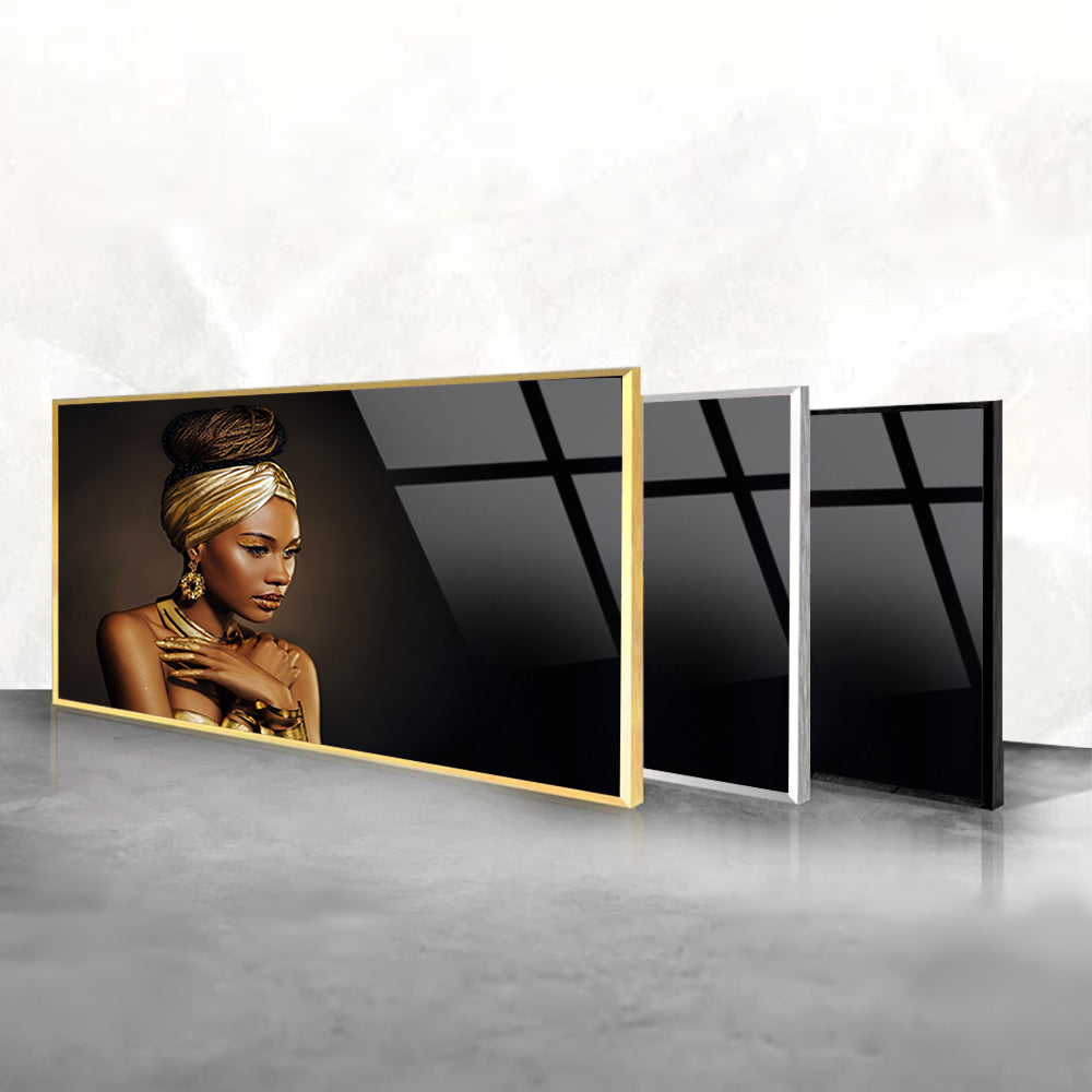 Beautiful African Queen: AI-Generated Portrait on Glass