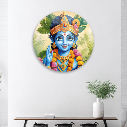 Divine Krishna's Aura: Artistic Lord Krishna Portrait on Tempered Glass