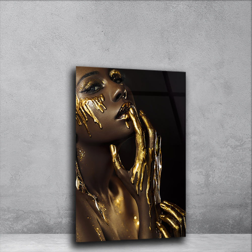 Golden Goddess: Tempered Glass Art of a Fashionable Woman