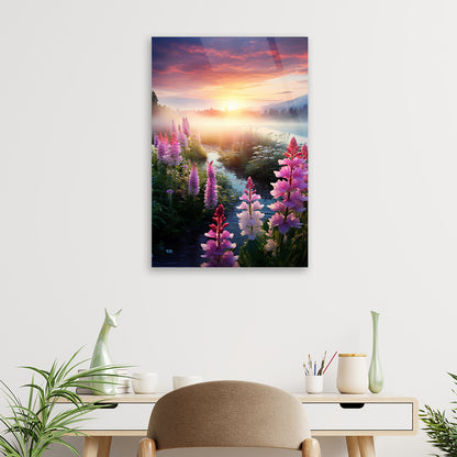 Lupin Sunset Serenade: Flowers and Sunset on Glass