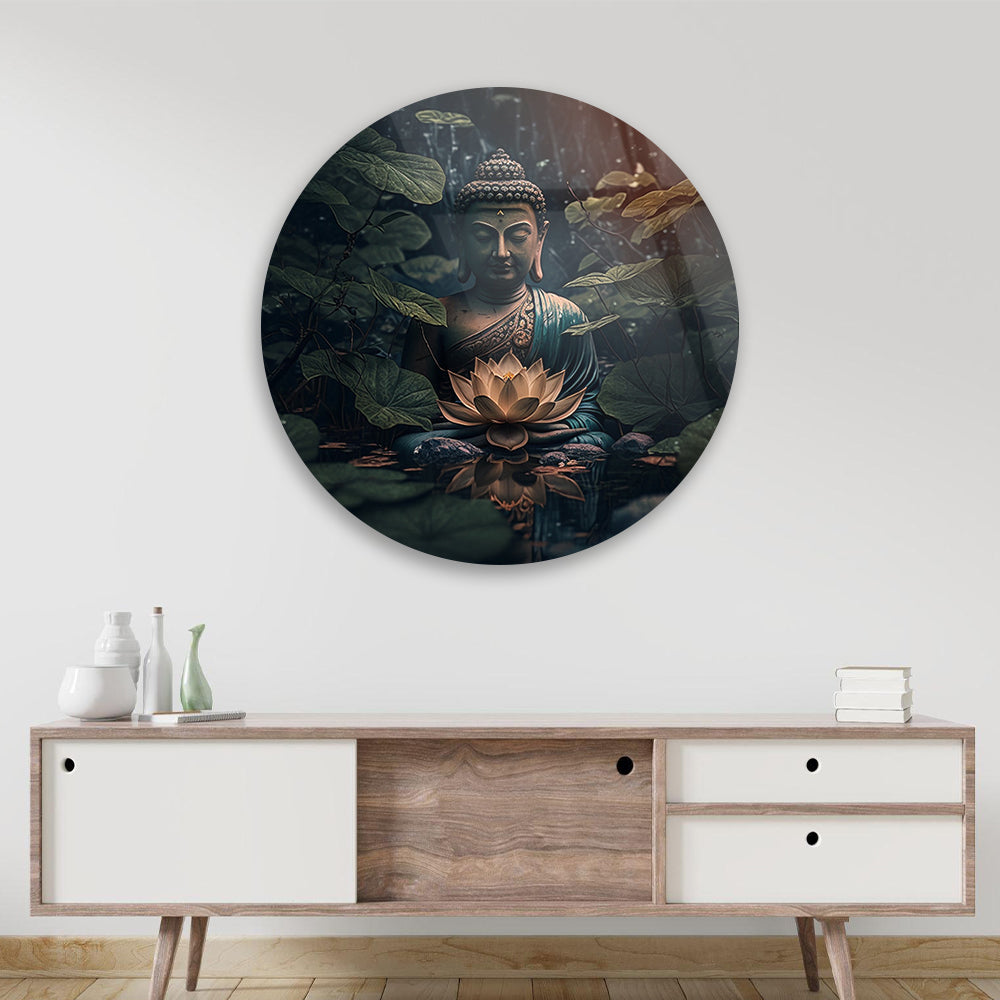 Lotus Serenity Pond Tempered Glass Art