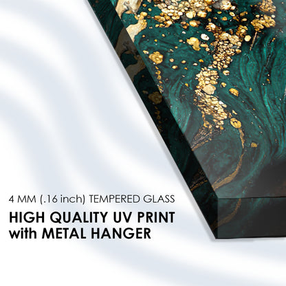 Teal and Gold Ink Spectacle: Abstract Art Unveiled on Glass