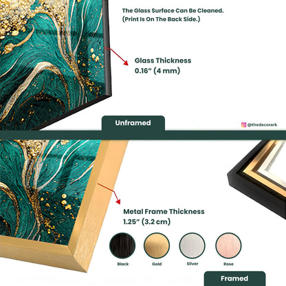 Teal and Gold Ink Spectacle: Abstract Art Unveiled on Glass