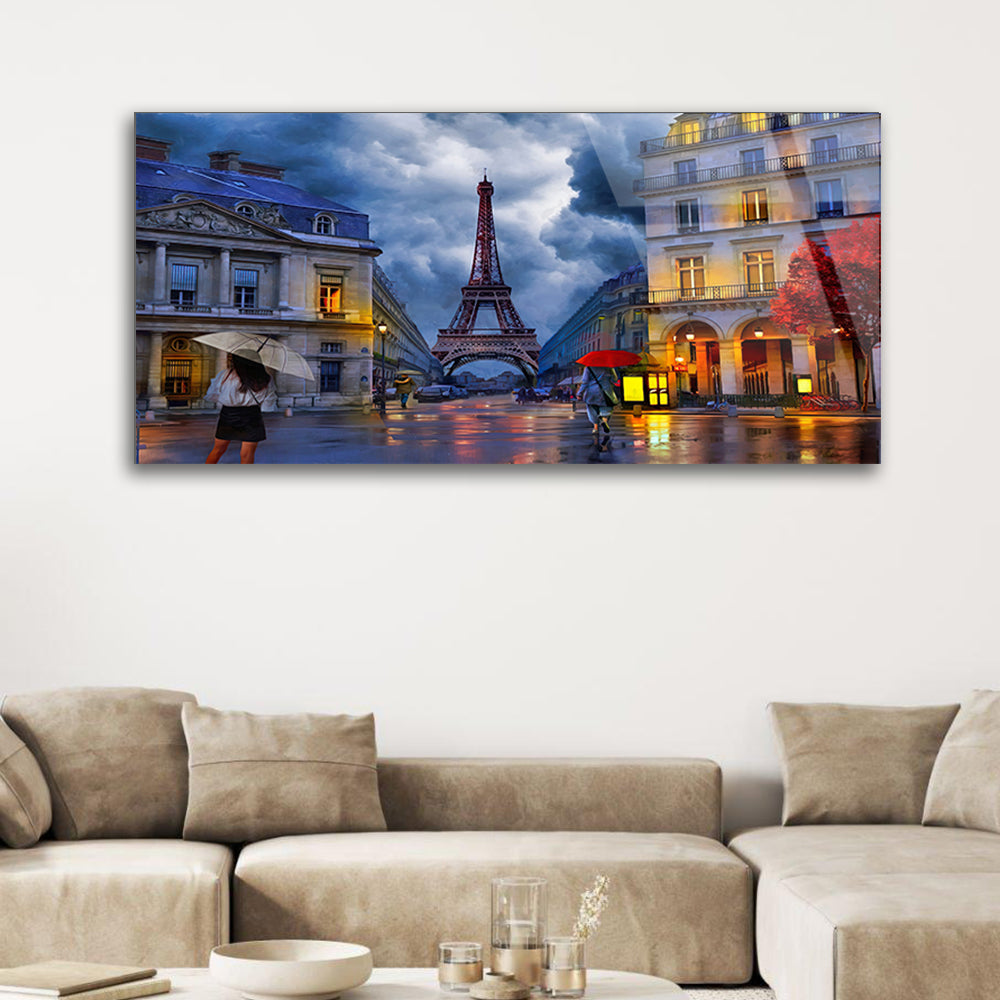 Eiffel Tower Impression Illuminated in a Glass-Framed Painting