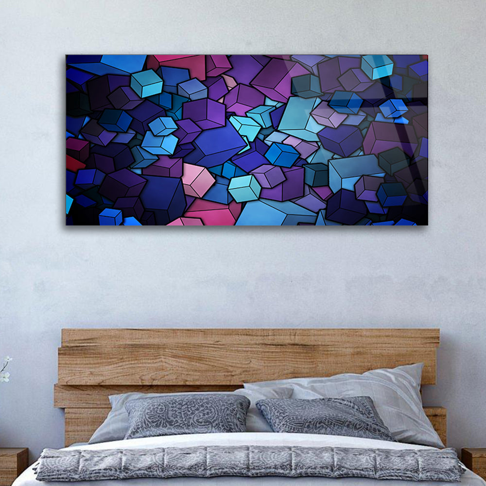 Abstract Cubes Art: Colorful Wallpaper Framed in Glass