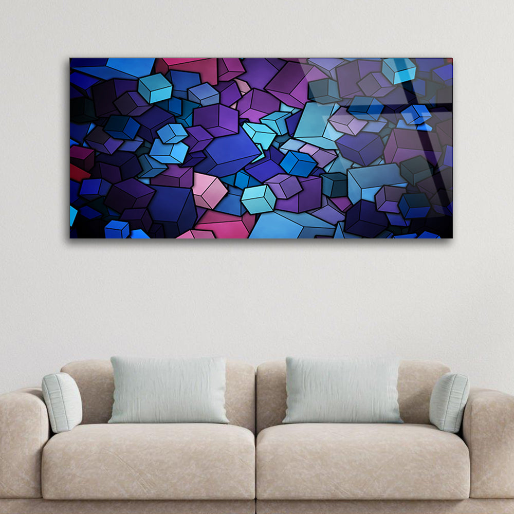 Abstract Cubes Art: Colorful Wallpaper Framed in Glass