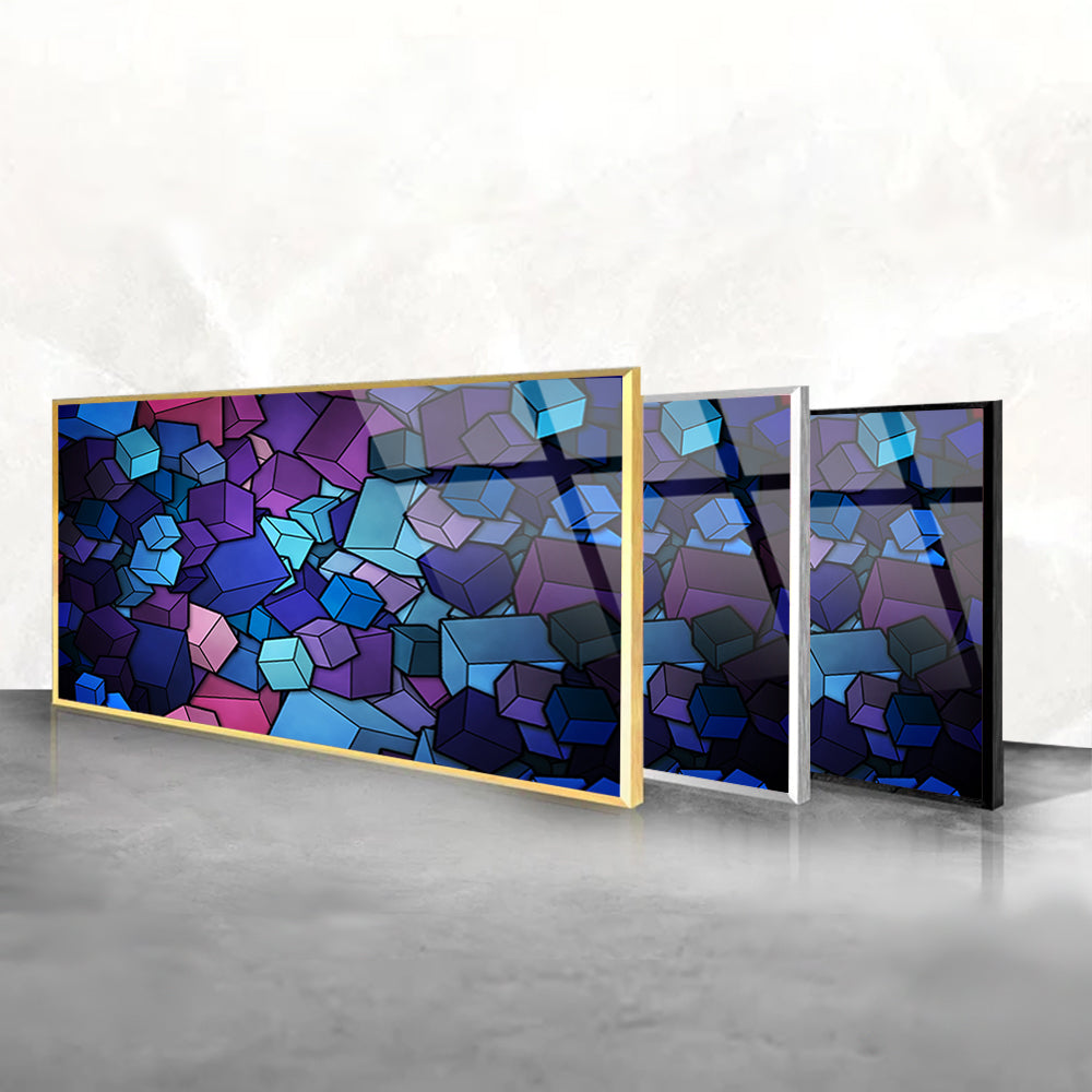 Abstract Cubes Art: Colorful Wallpaper Framed in Glass