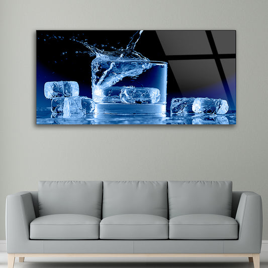 Glass Frame Refreshment: Ice Cubes Floating in Water