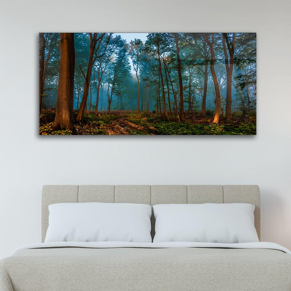 Nature's Harmony: Green Trees in Depth of Field Framed in Glass