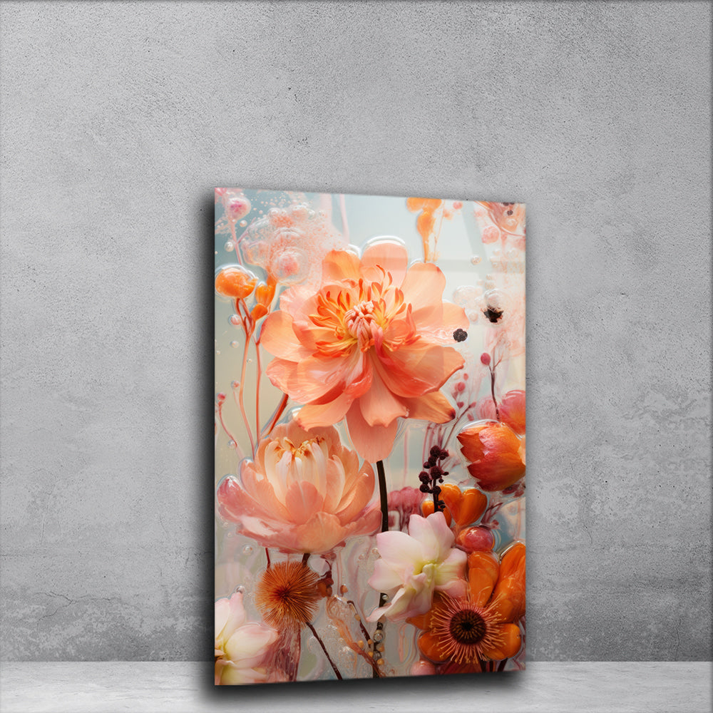 Colorful Floral Symphony: Artistic Flowers on Glass Wall