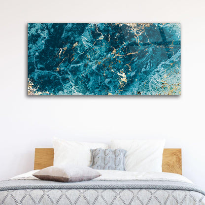 Blue & Gold Matte Elegance: Marble Art on Glass