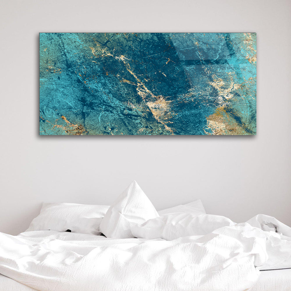 Visual Symphony Unveiled: Turquoise Teal Blue & Gold Marble Arts on Glass