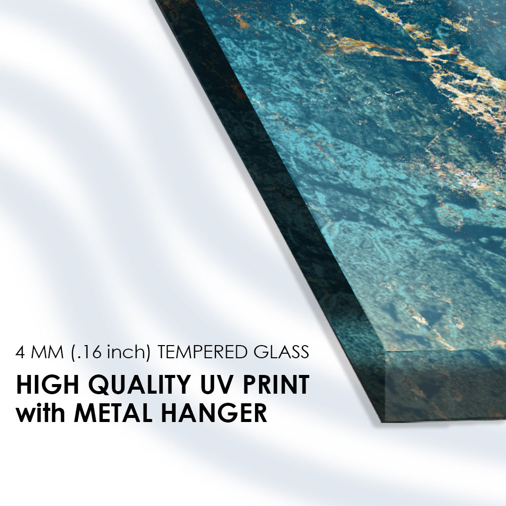 Visual Symphony Unveiled: Turquoise Teal Blue & Gold Marble Arts on Glass