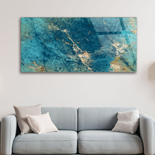 Visual Symphony Unveiled: Turquoise Teal Blue & Gold Marble Arts on Glass