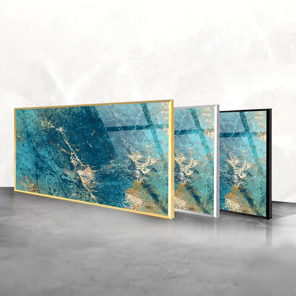 Visual Symphony Unveiled: Turquoise Teal Blue & Gold Marble Arts on Glass