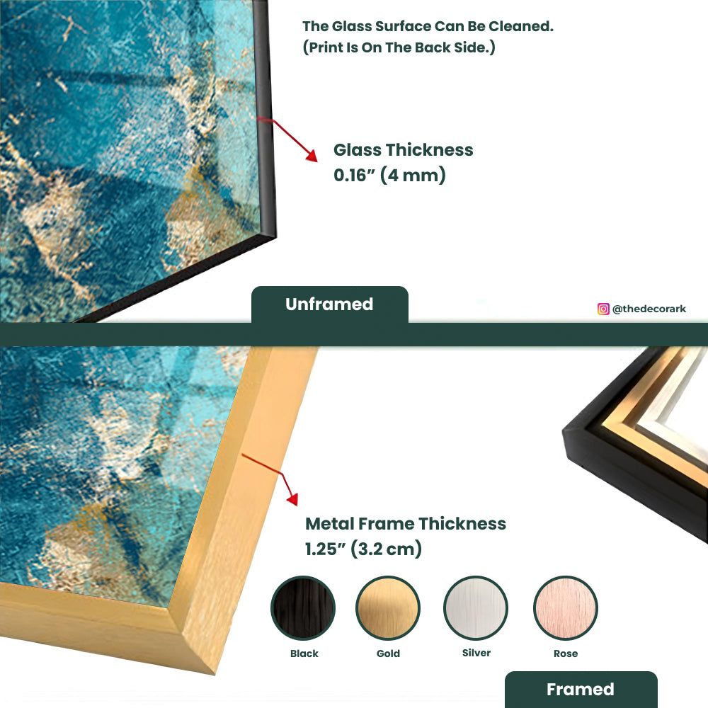 Visual Symphony Unveiled: Turquoise Teal Blue & Gold Marble Arts on Glass