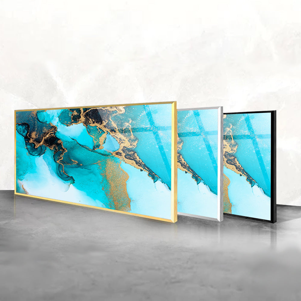 Artistic Opulence Displayed: Luxury Marble Blue Liquid Ink on Glass Frames