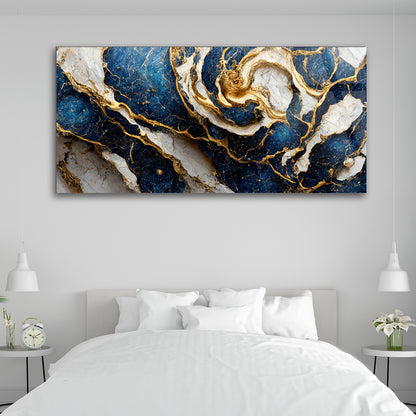 Radiance Illuminating Space: Gold Marble Wall Art on Glass