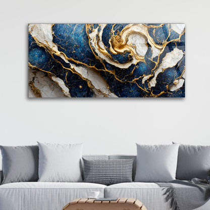 Radiance Illuminating Space: Gold Marble Wall Art on Glass