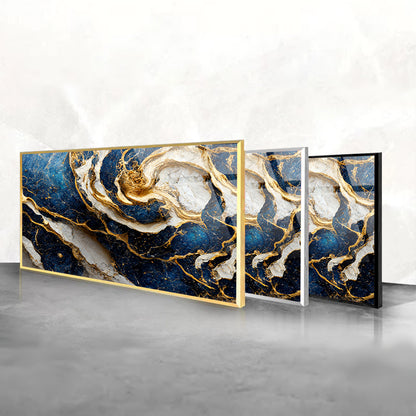 Radiance Illuminating Space: Gold Marble Wall Art on Glass