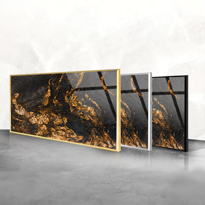 Earthy Elegance: Natural Slate with Shades of Gold and Black on Glass