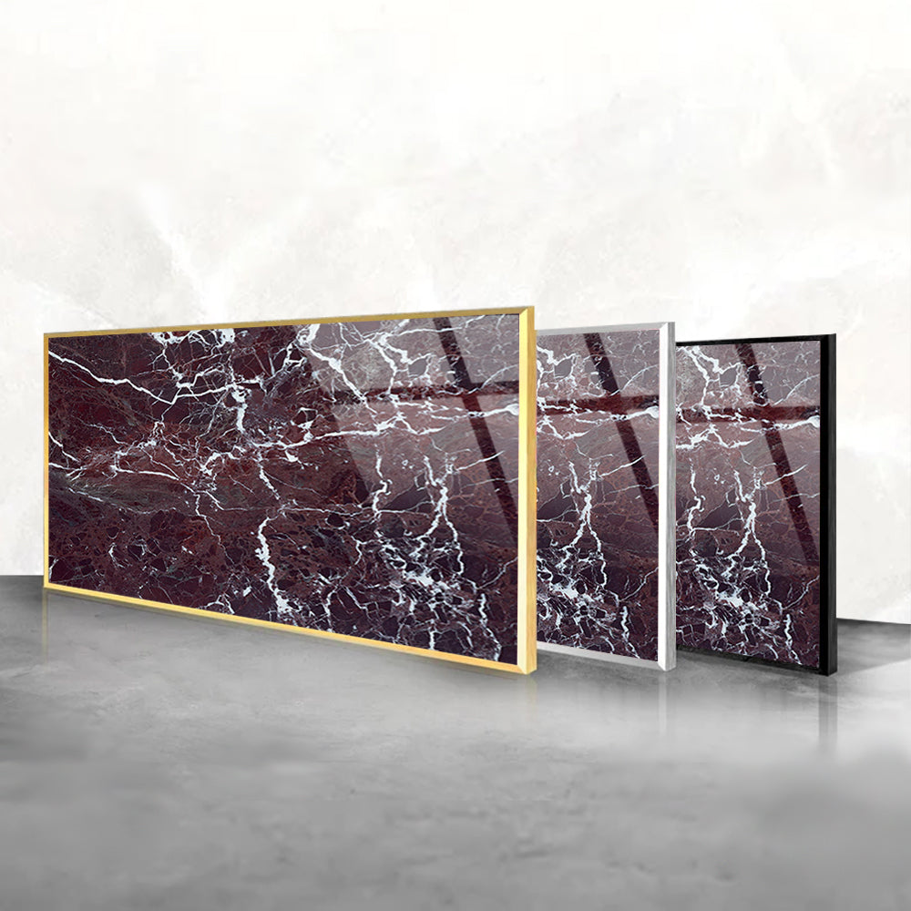 Rich Hues Displayed: Burgundy Marble Art on Glass Frame