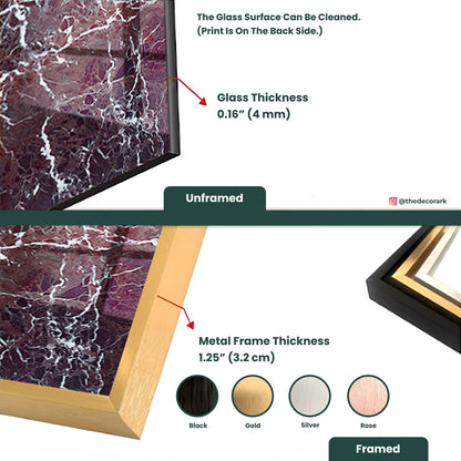 Rich Hues Displayed: Burgundy Marble Art on Glass Frame