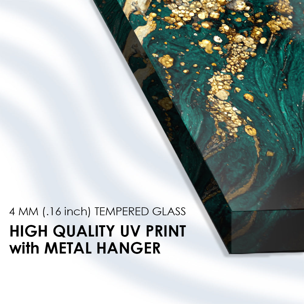 Harmonious Blend: Teal Gold Art on Glass Frame