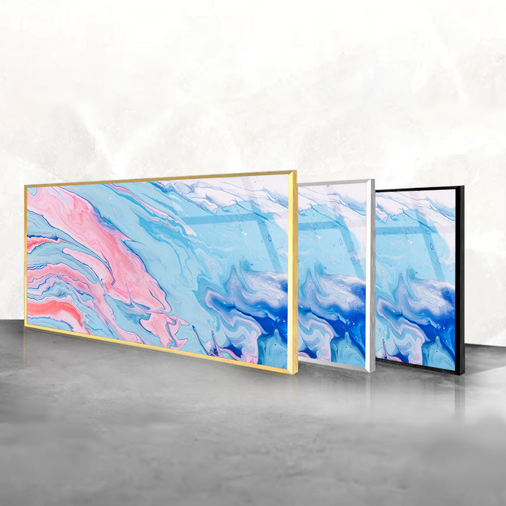 Dynamic Movement: Fluid Abstract Marbleized Art on Glass Frame