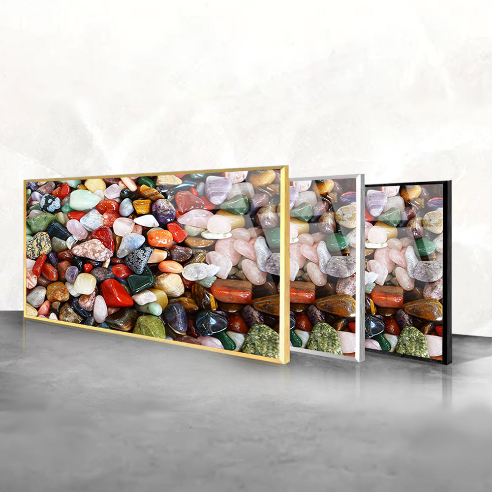 Dazzling Display: Assorted Mix Gemstones Art on Glass