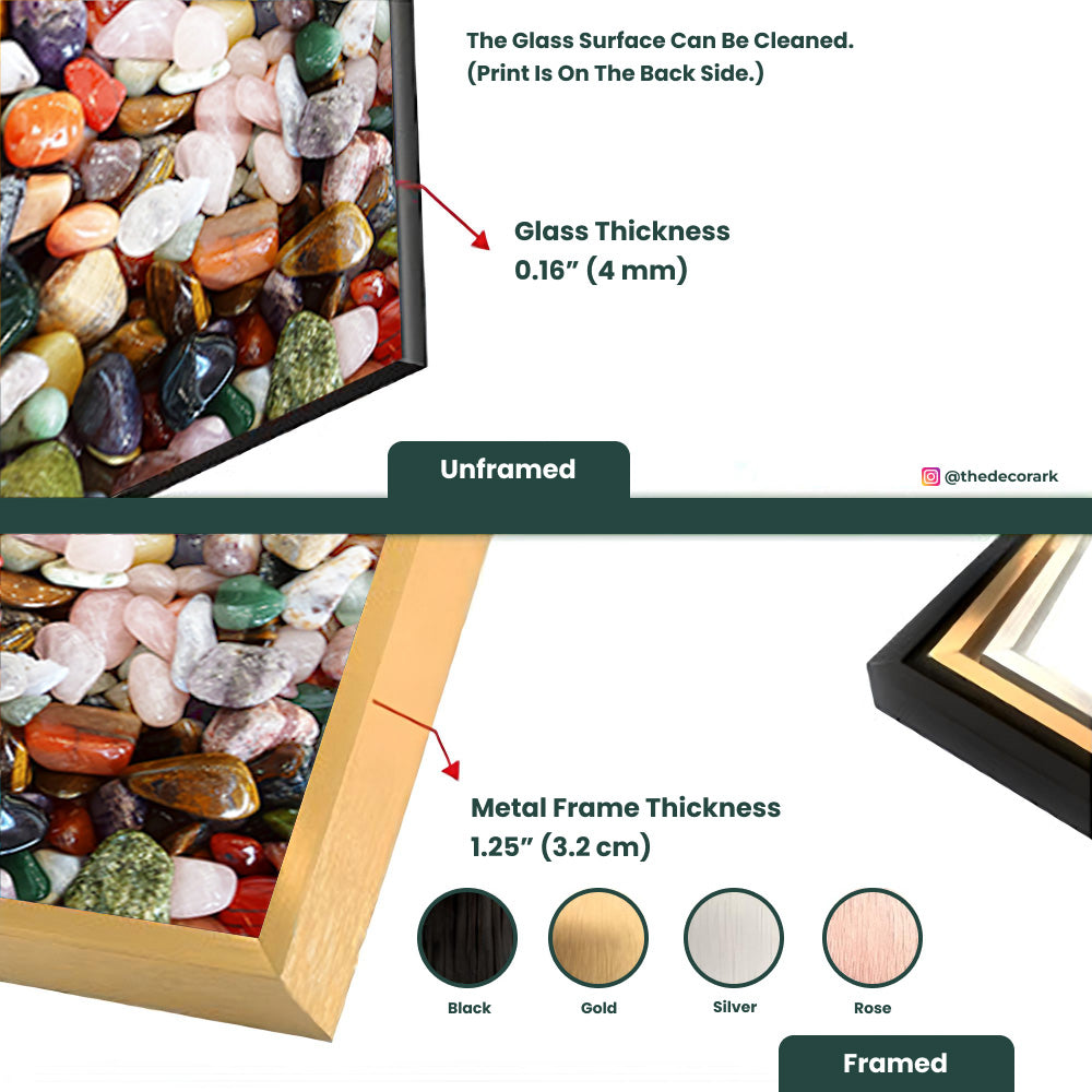 Dazzling Display: Assorted Mix Gemstones Art on Glass