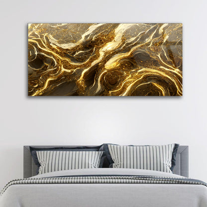 Liquid Elegance Displayed: Molten Gold Marble Art on Glass Frame